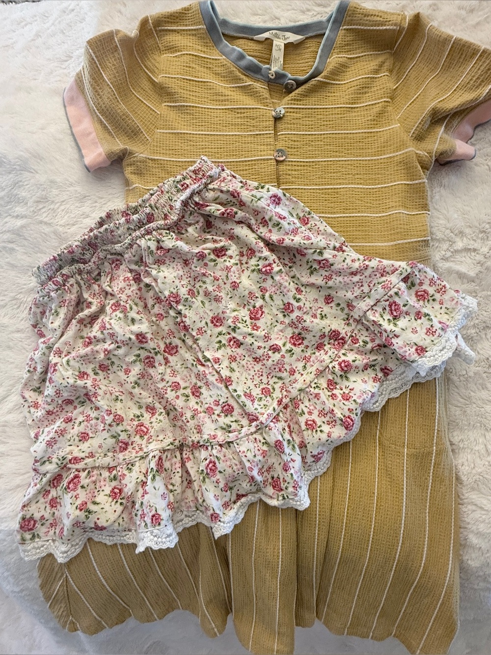 Matilda Jane Amaya Waffle Print Pocketed Dress & Floral Skirt Lot Sz 12 EUC ZZ